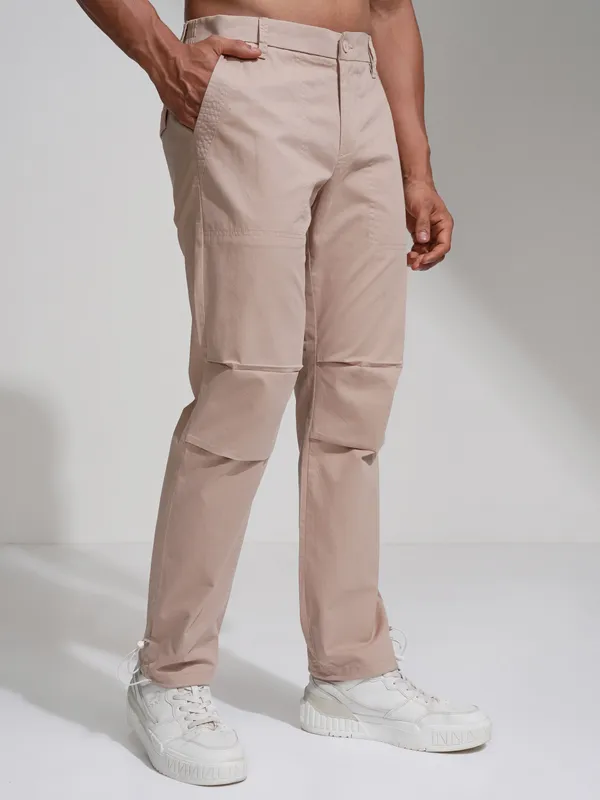 Highlander Men Rose Gold Straight Fit Wide Leg Casual Trouser