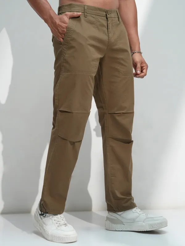Highlander Men Brown Solid Straight Fit Wide Leg