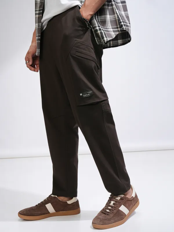 Highlander Men Brown Tapered Fit Solid Joggers