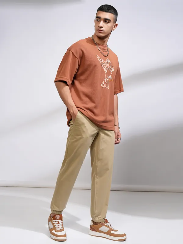 Highlander Men Beige Slim Fit Solid Joggers