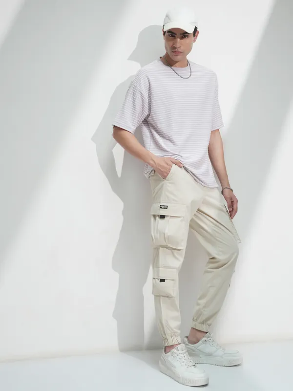 Highlander Men White Solid Relaxed Fit Cargos