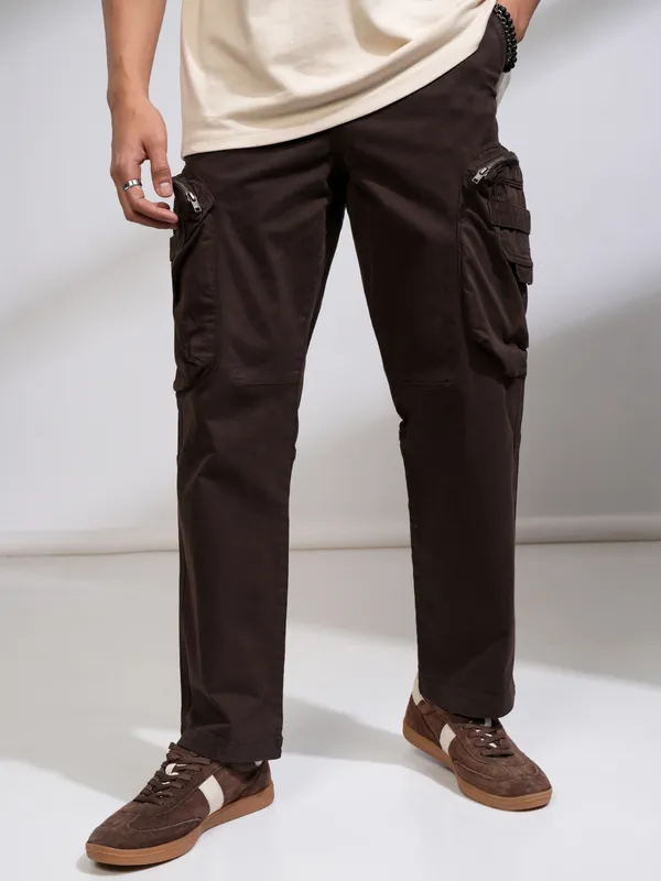 Highlander Men Brown Straight Fit Solid Casual Trouser