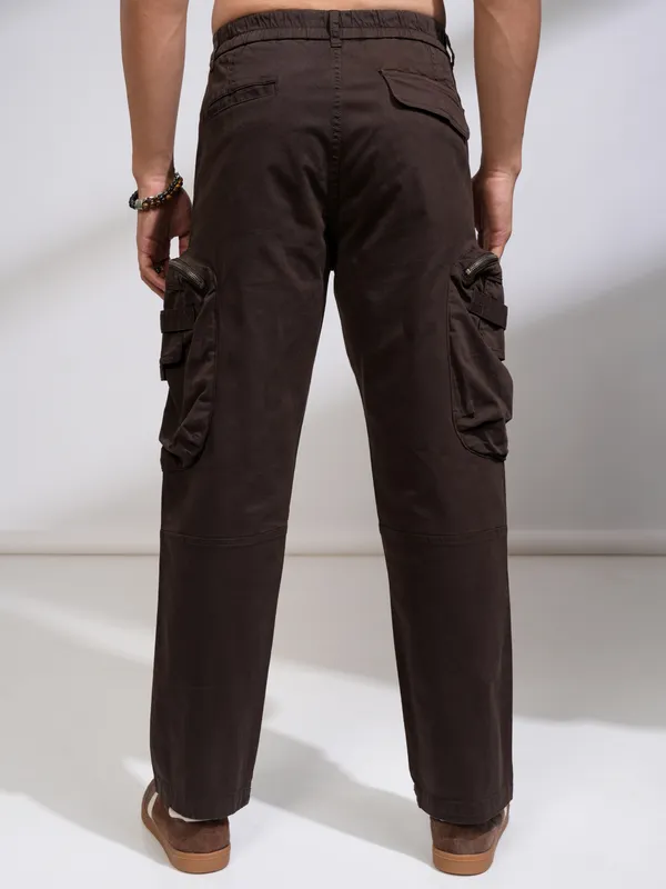 Highlander Men Brown Straight Fit Solid Casual Trouser