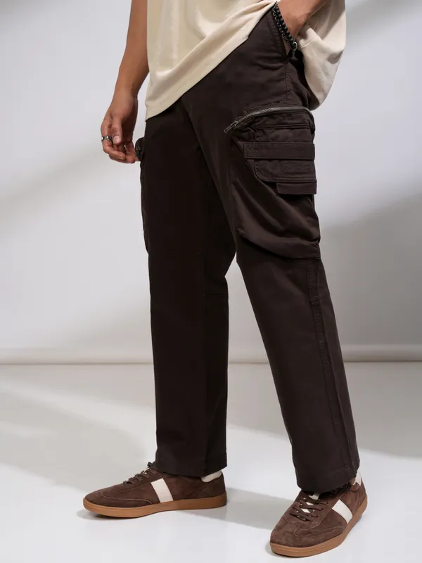 Highlander Men Brown Straight Fit Solid Casual Trouser