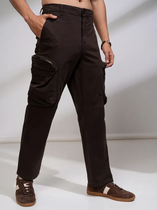 Highlander Men Brown Straight Fit Solid Casual Trouser