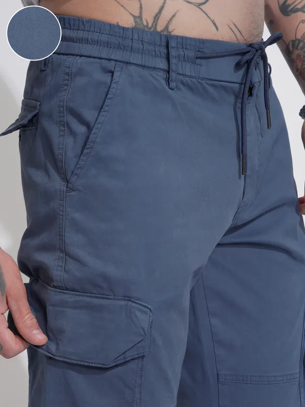 Highlander Men Blue Relaxed Fit Solid Cargos