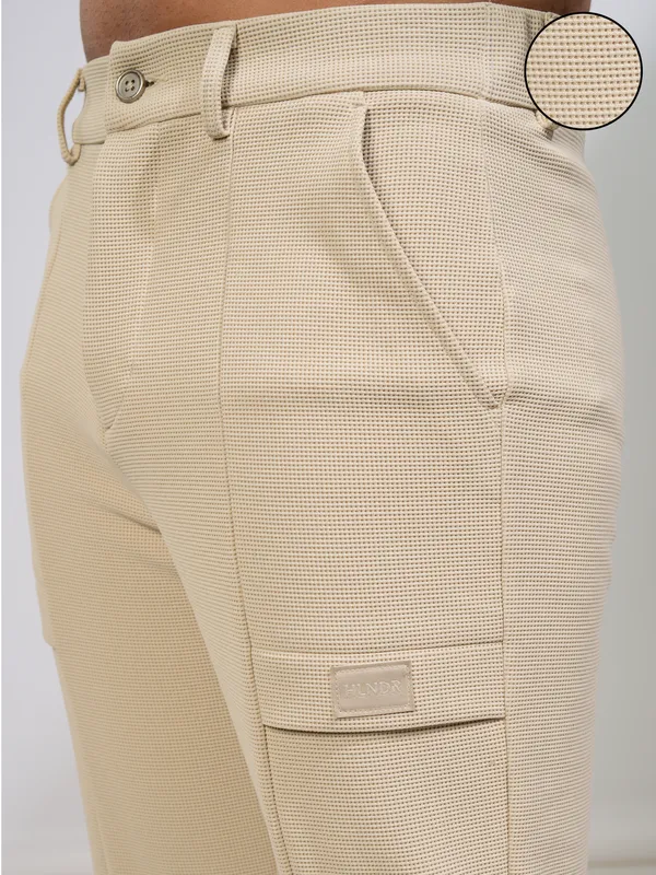 Highlander Men Beige Relaxed Fit Solid Cargos