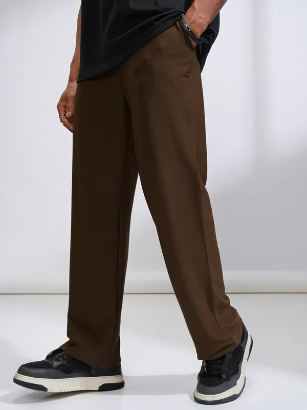 Highlander Men Brown Straight Fit Solid Casual Trouser