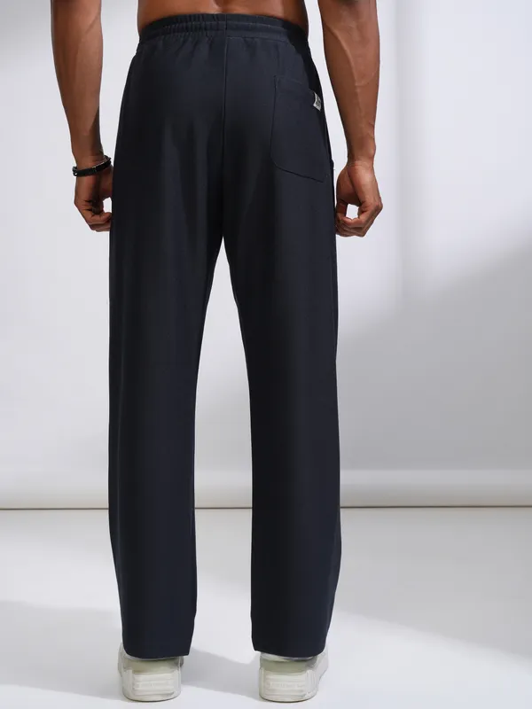 Highlander Men Navy Blue Straight Fit Solid Casual Trouser