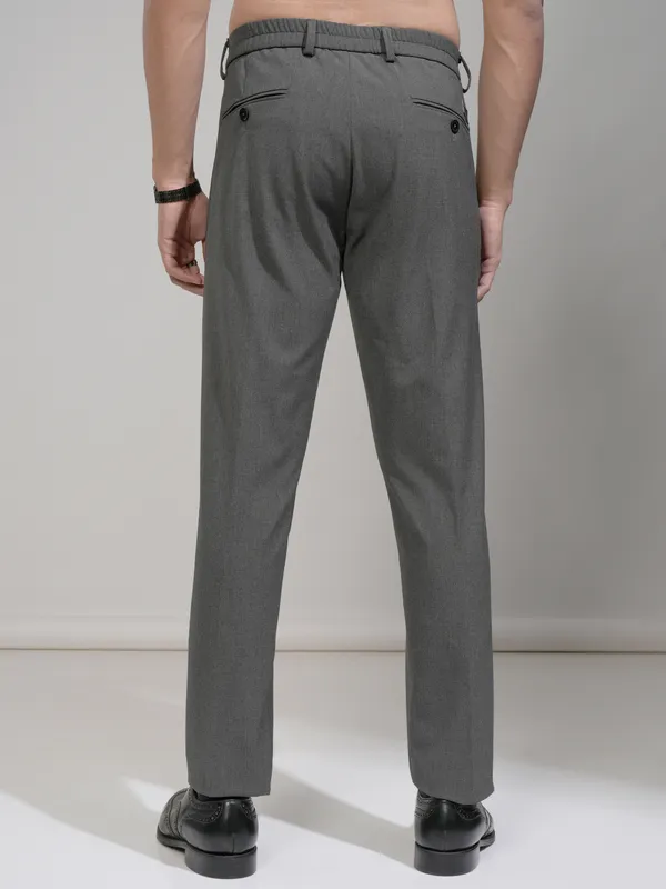 Highlander Men Charcoal Slim Fit Solid Formal Trouser
