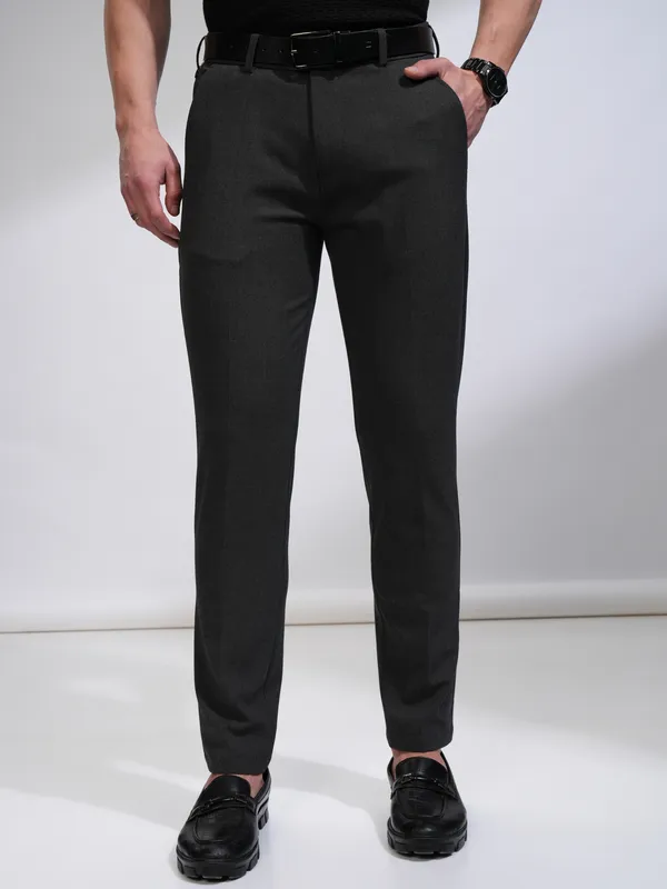 Highlander Men Grey Melange Slim Fit Solid Casual Trouser
