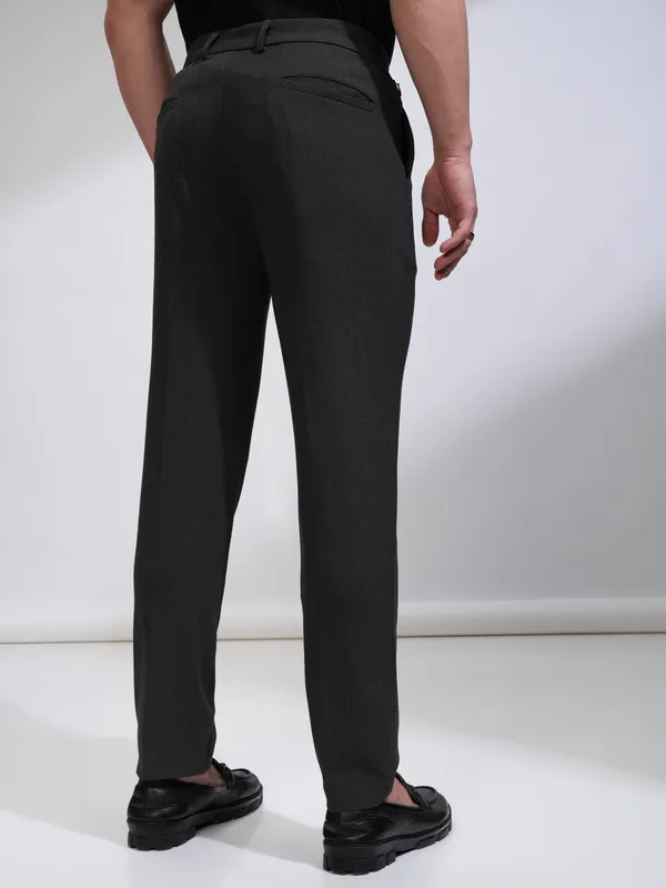 Highlander Men Grey Melange Slim Fit Solid Casual Trouser