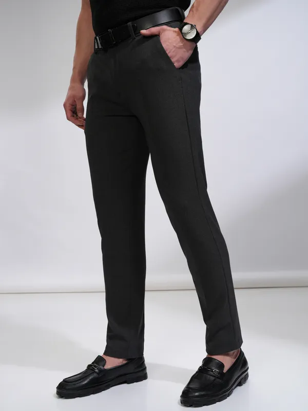 Highlander Men Grey Melange Slim Fit Solid Casual Trouser