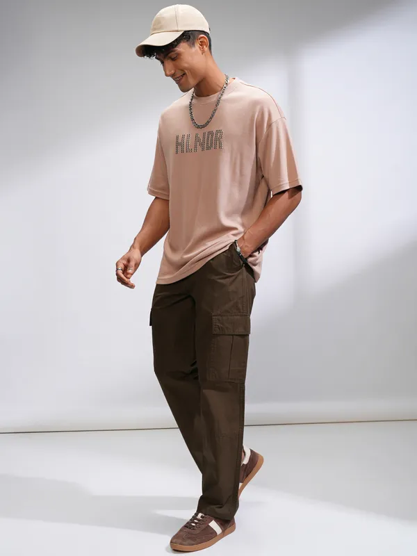 Highlander Men Brown Straight Fit Solid Cargos