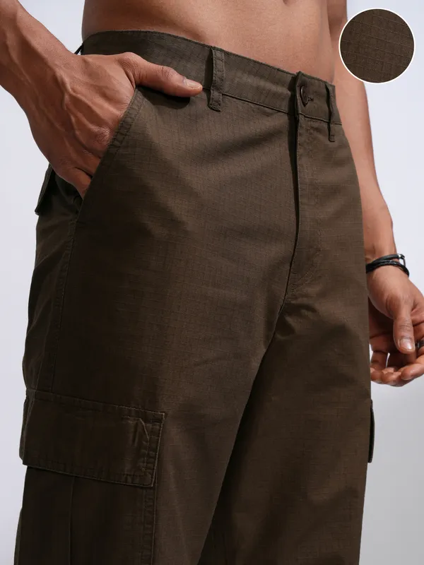 Highlander Men Brown Straight Fit Solid Cargos