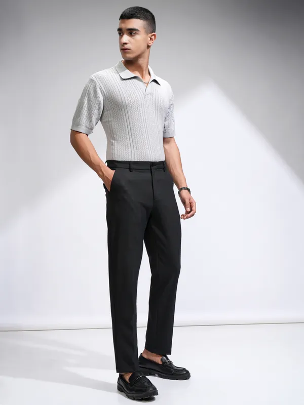 Highlander Men Black Slim Fit Solid Casual Trouser