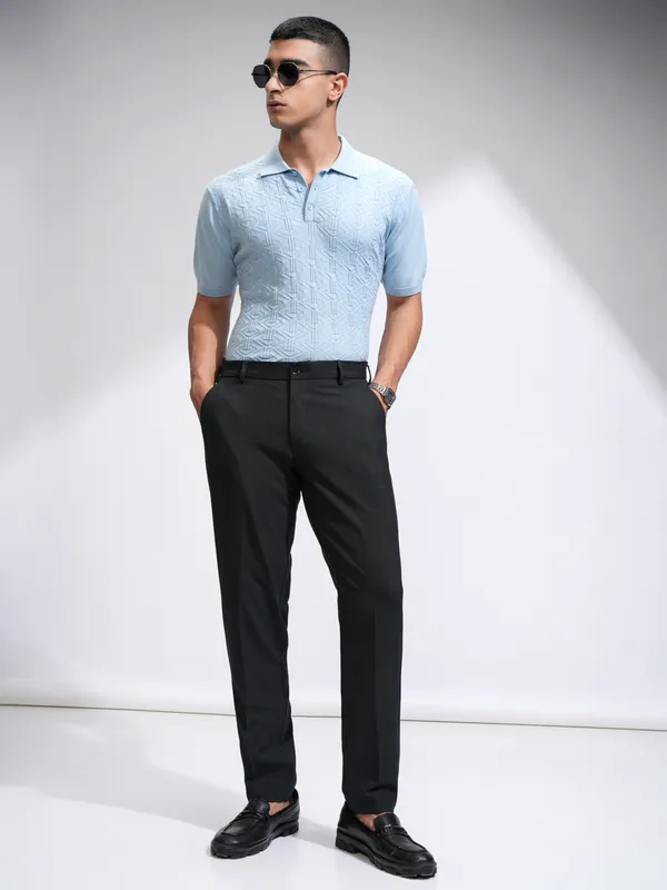 Highlander Men Charcoal Slim Fit Solid Casual Trouser