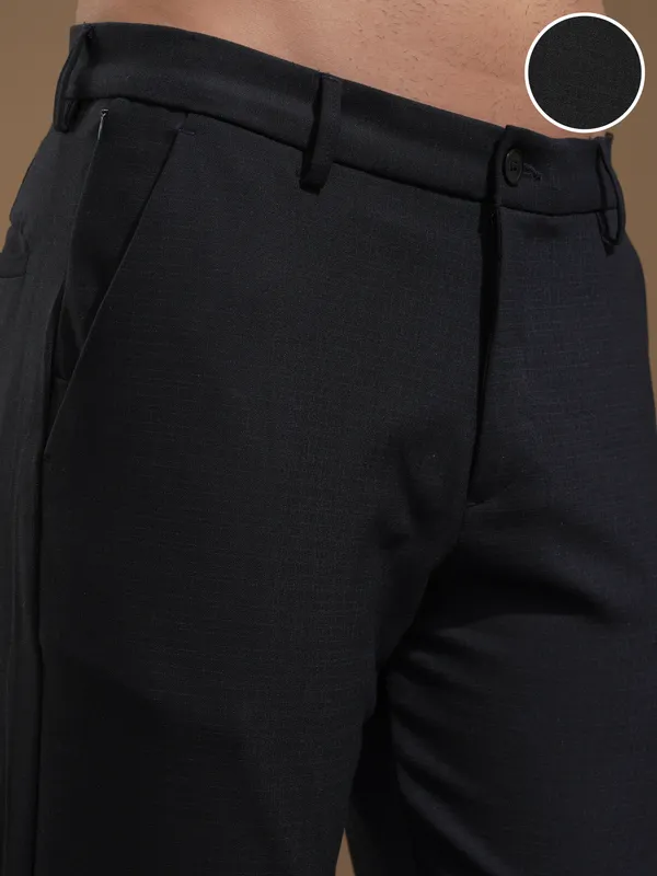 Highlander Men Navy Blue Slim Fit Solid Casual Trouser