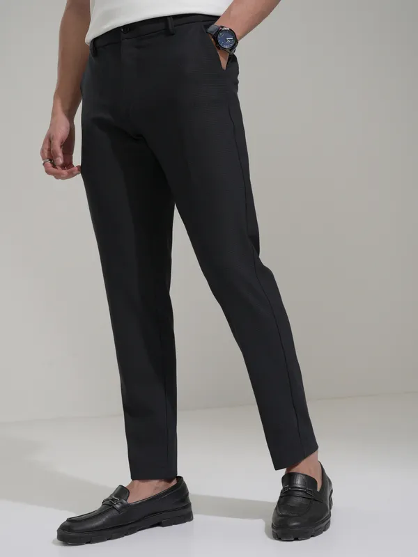 Highlander Men Navy Blue Slim Fit Solid Casual Trouser