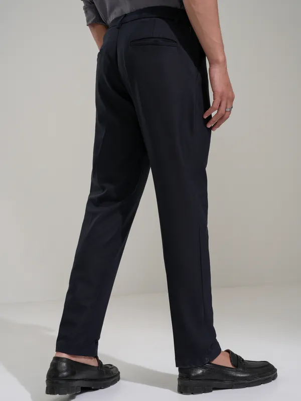 Highlander Men Navy Blue Slim Fit Solid Casual Trouser