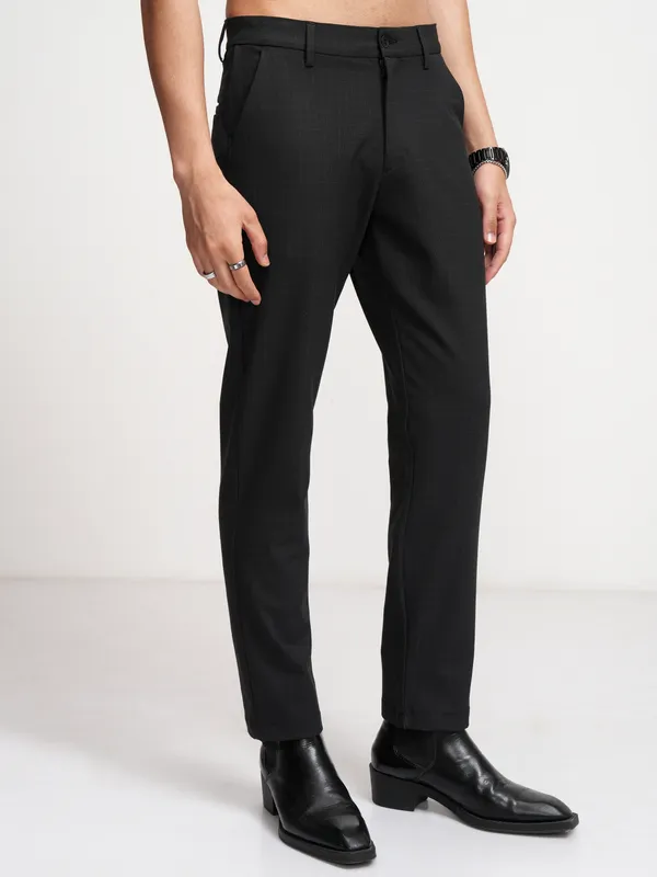Highlander Men Charcoal Slim Fit Checked Formal Trouser
