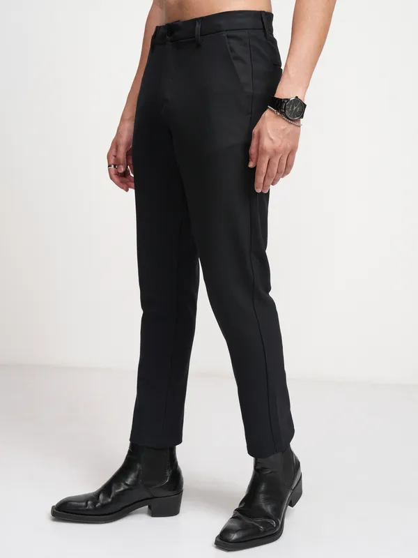 Highlander Men Navy Blue Slim Fit Solid Formal Trouser