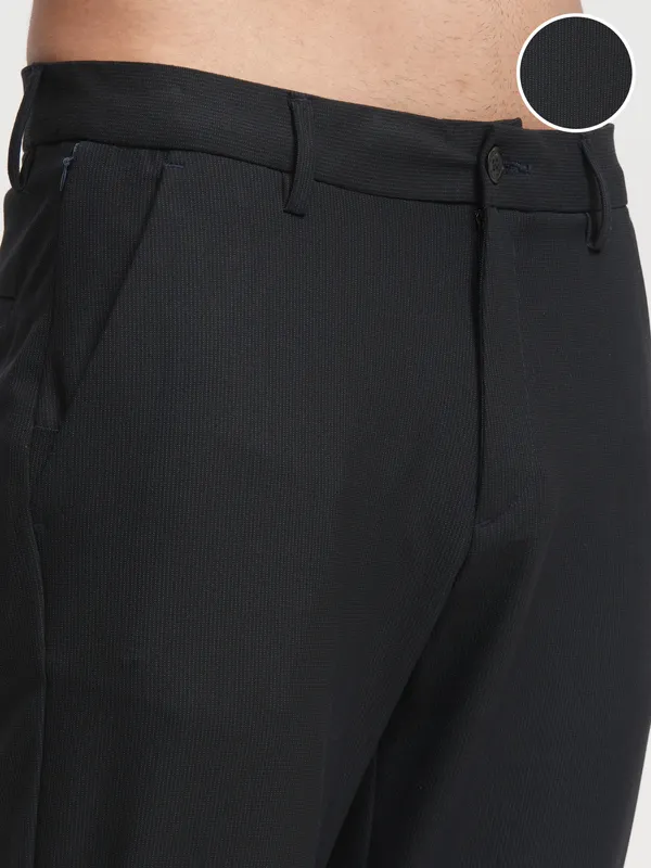 Highlander Men Navy Blue Slim Fit Solid Formal Trouser