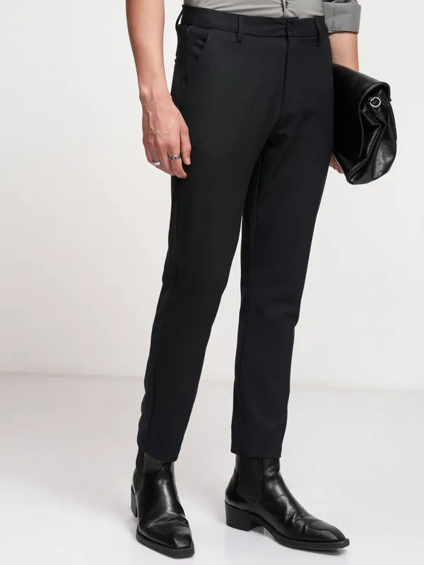 Highlander Men Navy Blue Slim Fit Solid Formal Trouser