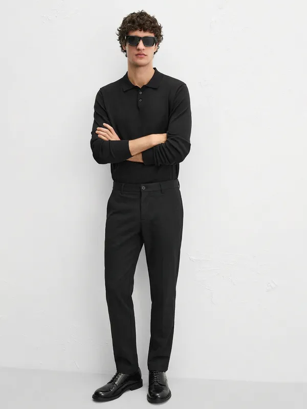 Highlander Men Black Slim Fit Solid Formal Trouser