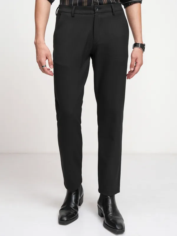 Highlander Men Black Slim Fit Solid Formal Trouser