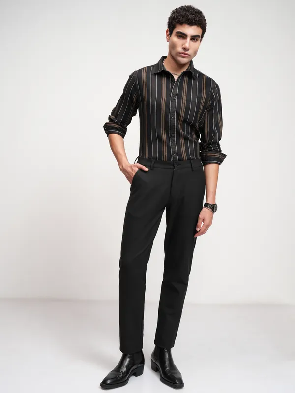 Highlander Men Black Slim Fit Solid Formal Trouser