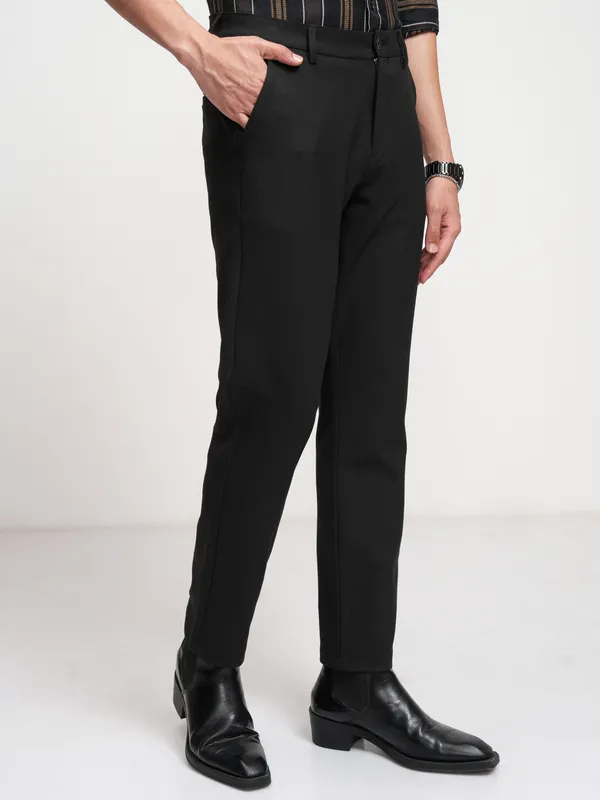Highlander Men Black Slim Fit Solid Formal Trouser