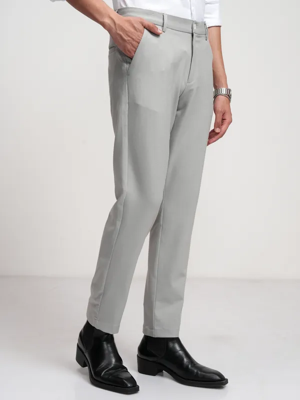Highlander Men Grey Slim Fit Solid Formal Trouser