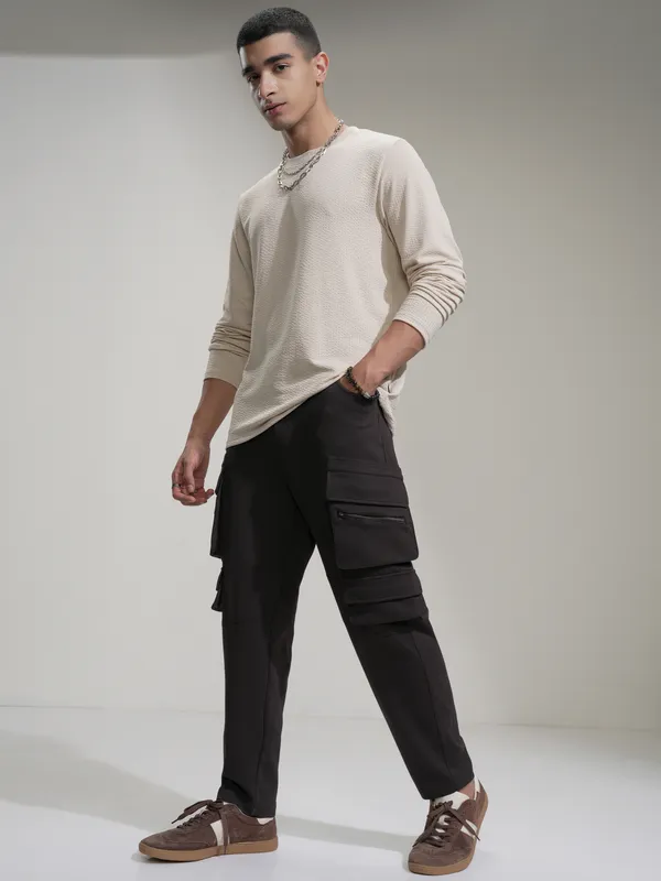 Highlander Men Coffee Brown Slim Fit Solid Cargos