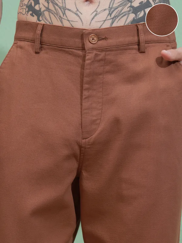 Highlander Men Rust Straight Fit Solid Casual Trouser