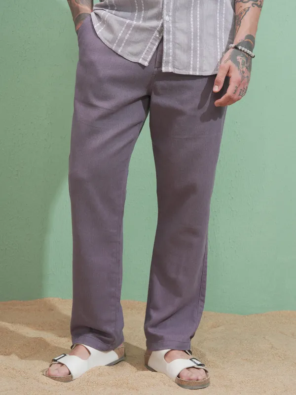 Highlander Men Purple Straight Fit Solid Casual Trouser