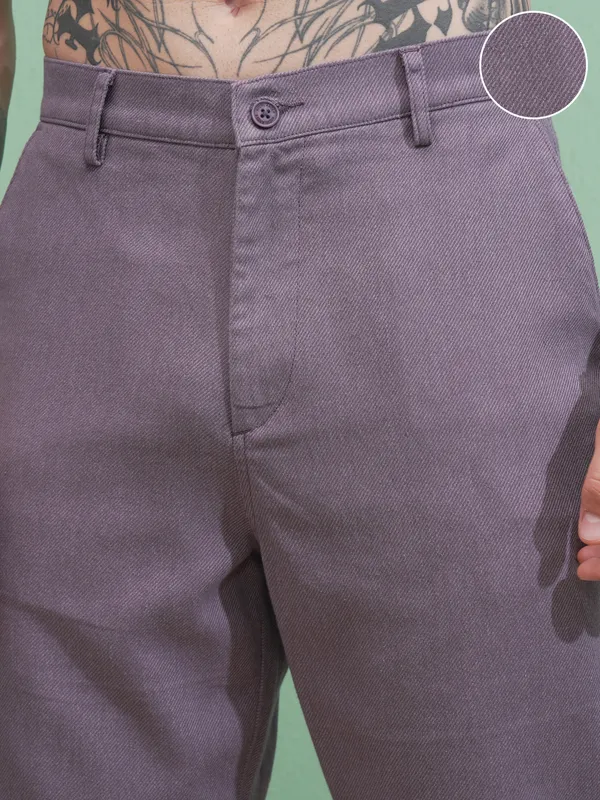 Highlander Men Purple Straight Fit Solid Casual Trouser