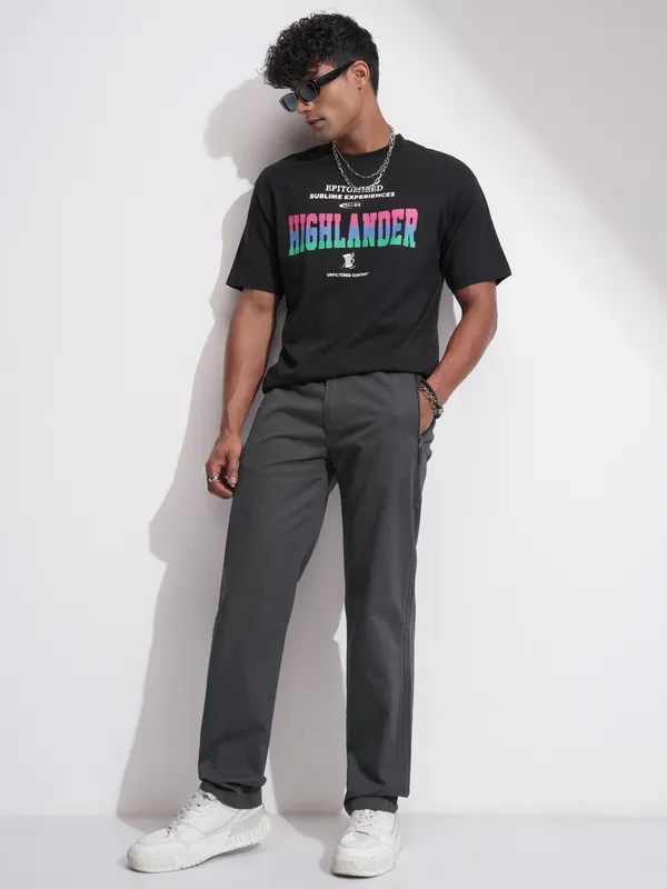 Highlander Men Black Relaxed Fit Solid Casual Trouser