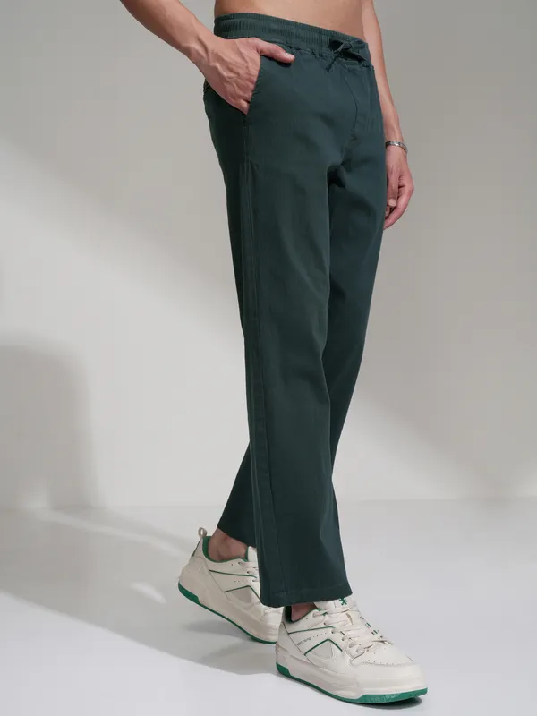 Highlander Men Teal Regular Fit Solid Formal Trousers