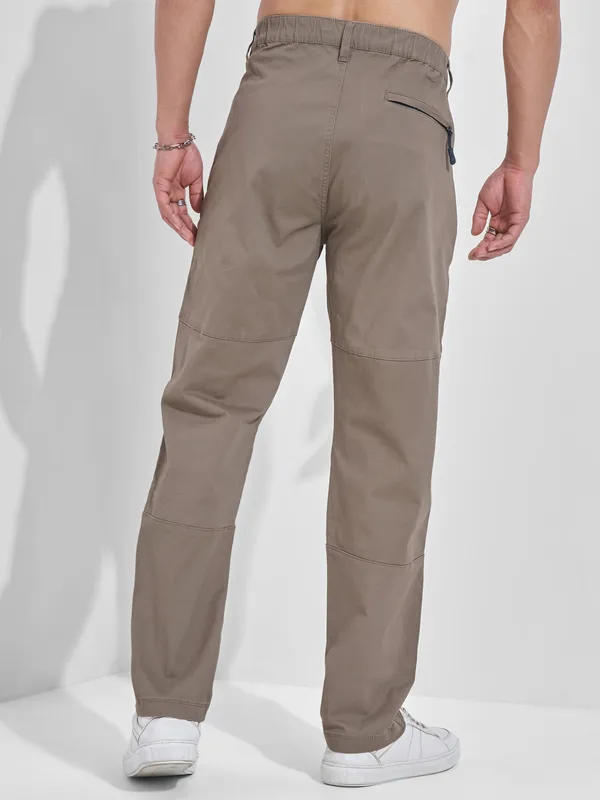 Highlander Men Taupe Relaxed Fit Solid Cargos