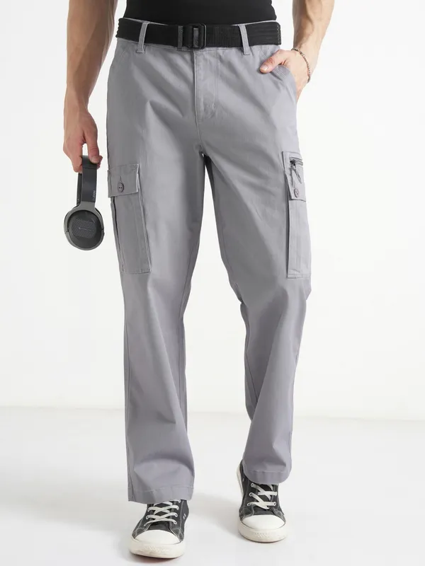 Highlander Men Grey Relaxed Fit SOlid Cargo