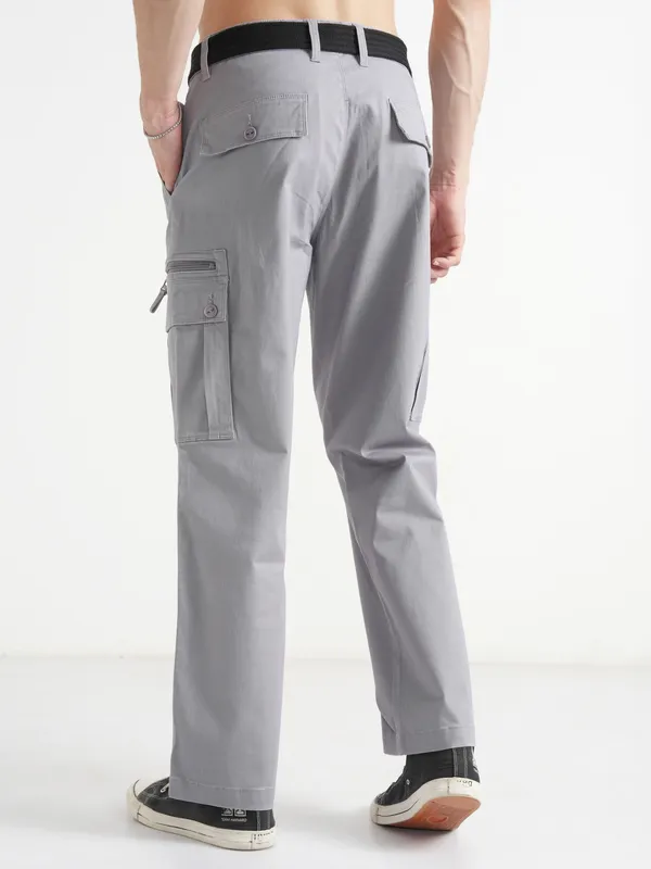 Highlander Men Grey Relaxed Fit SOlid Cargo