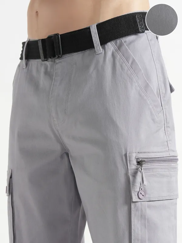 Highlander Men Grey Relaxed Fit SOlid Cargo