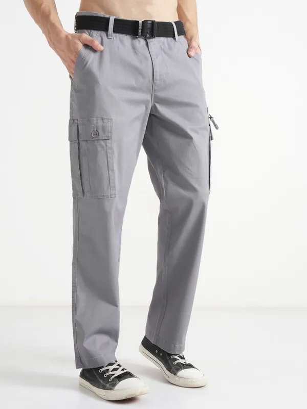Highlander Men Grey Relaxed Fit SOlid Cargo