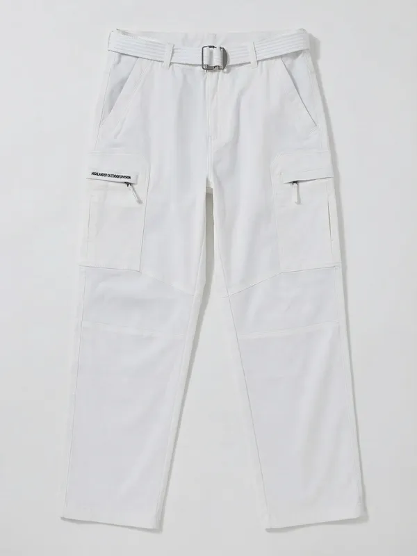 Highlander Men White Relaxed Fit Solid Cargos