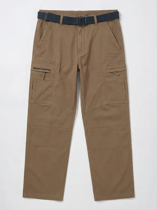 Highlander Men Brown Relaxed Fit Solid Cargos