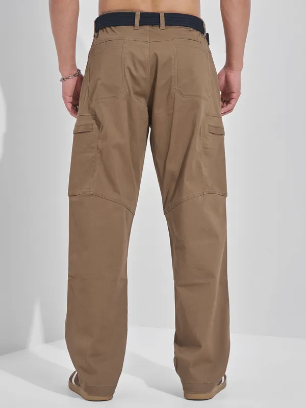Highlander Men Brown Relaxed Fit Solid Cargos