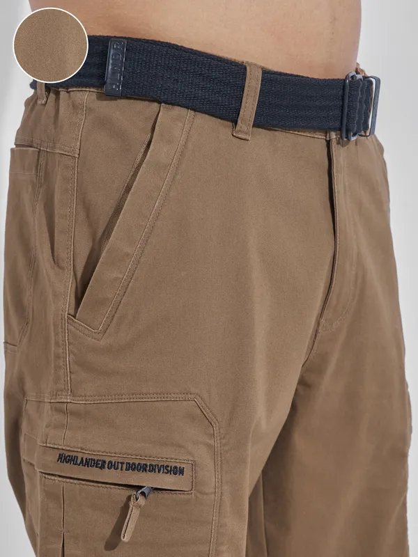 Highlander Men Brown Relaxed Fit Solid Cargos