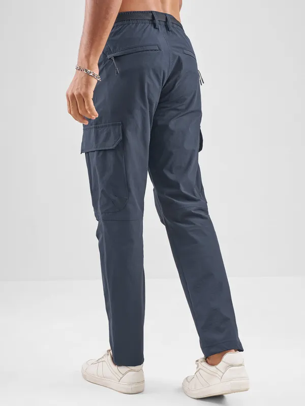 Highlander Men Blue Relaxed Fit Solid Cargos