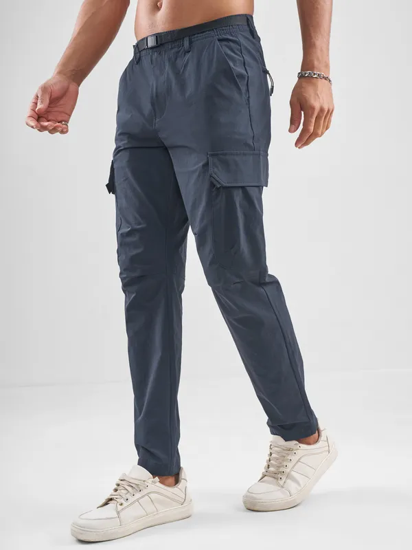Highlander Men Blue Relaxed Fit Solid Cargos